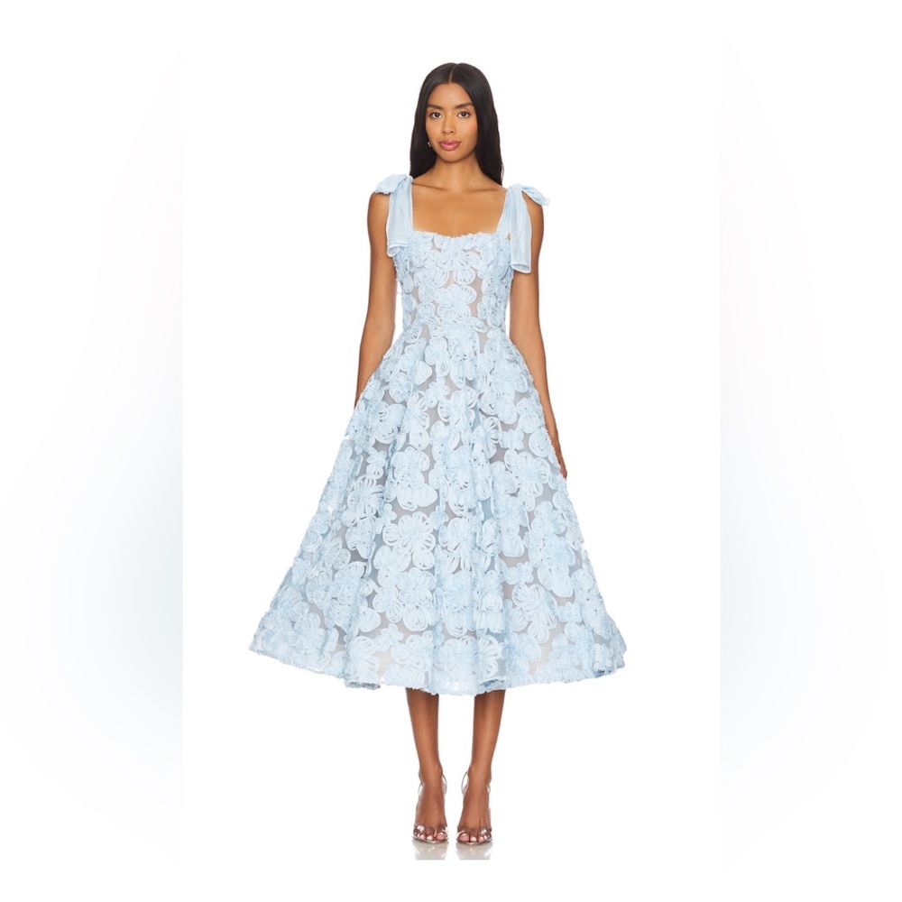 Bronx and Banco Light Blue Lace Midi Dress